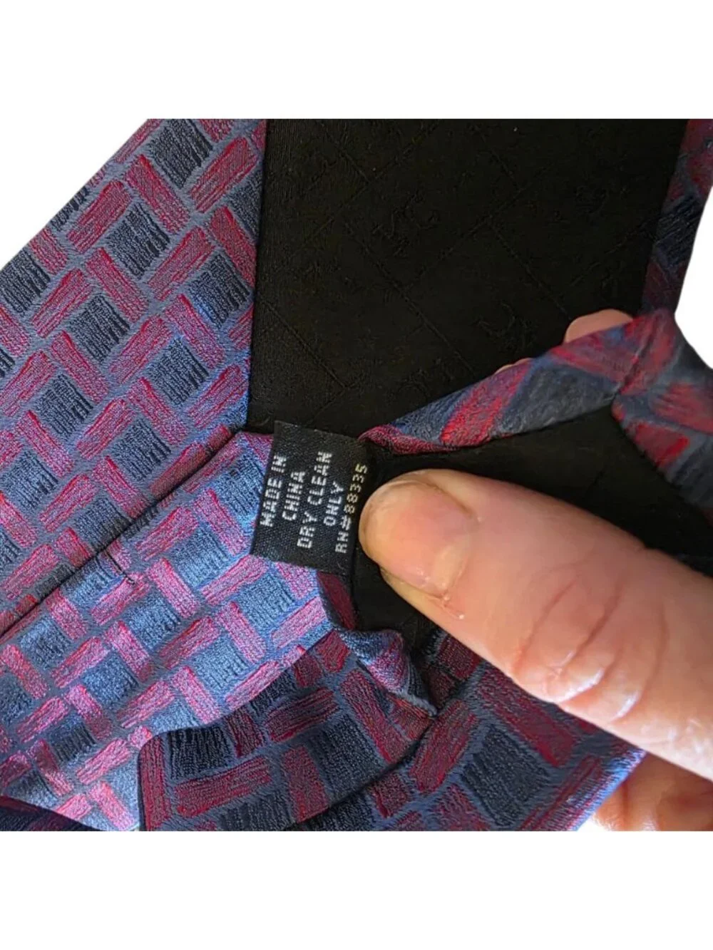 Kenneth Cole New York Silk Tie Blue Red Basketweave Geometric Vintage Corporate